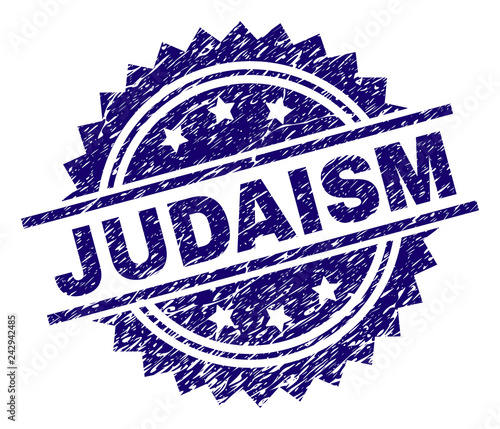 JUDAISM stamp seal watermark with distress style. Blue vector rubber print of JUDAISM title with dirty texture.
