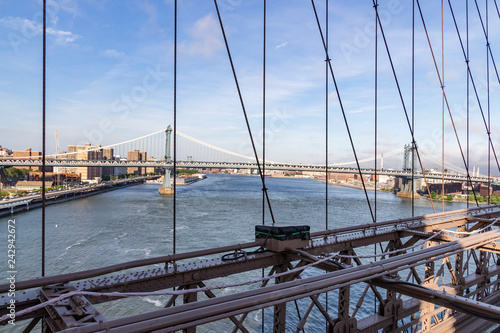 View from the Brooklyn Bridge on the Manhattan Bridge in New York, United States