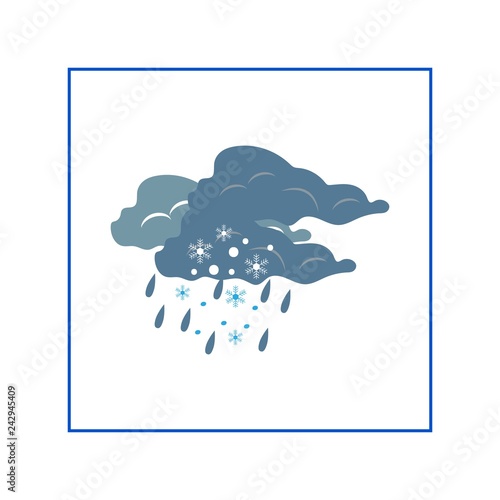 Storm sign. Weather winter icon. Meteorology symbol thunderstormy. Isolated icon bad weather. Design element. Colorful symbol of gale. Template for weather forecast, card, etc. Vector illustration.