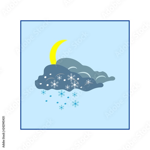 Weather winter icon. Moon and cloud. Meteorology symbol thunderstormy. Isolated icon bad weather. Design element. Colorful symbol of gale. Template for weather forecast, card. Vector illustration.