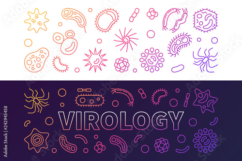 Virology colorful banners set - vector creative illustration in thin line style