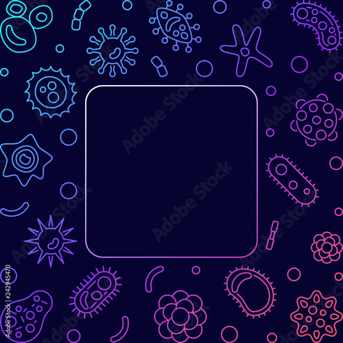 Viruses square colored frame or background. Vector concept creative illustration in thin line style