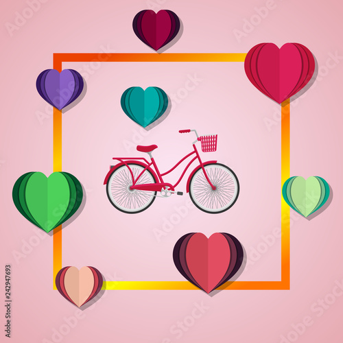 hearts and bike illustration vector. bicycle design red background