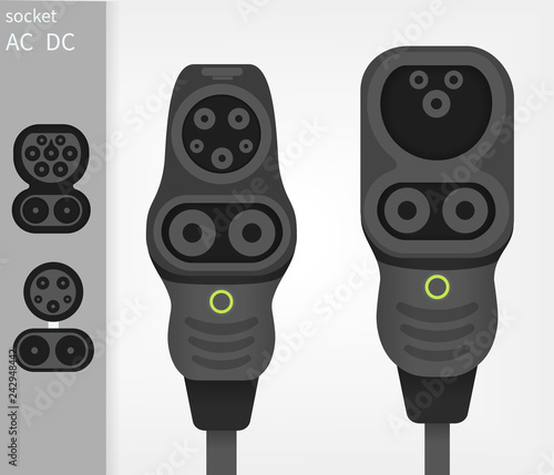 Electric car ev type 1 and type 2 Combo charger connectors witch sockets