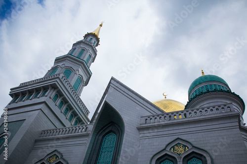 Russia, Moscow, June 1, 2018: The newly built Cathedral Mosque at Olimpiysky Avenue in Moscow, Russia. largest mosque in Moscow photo