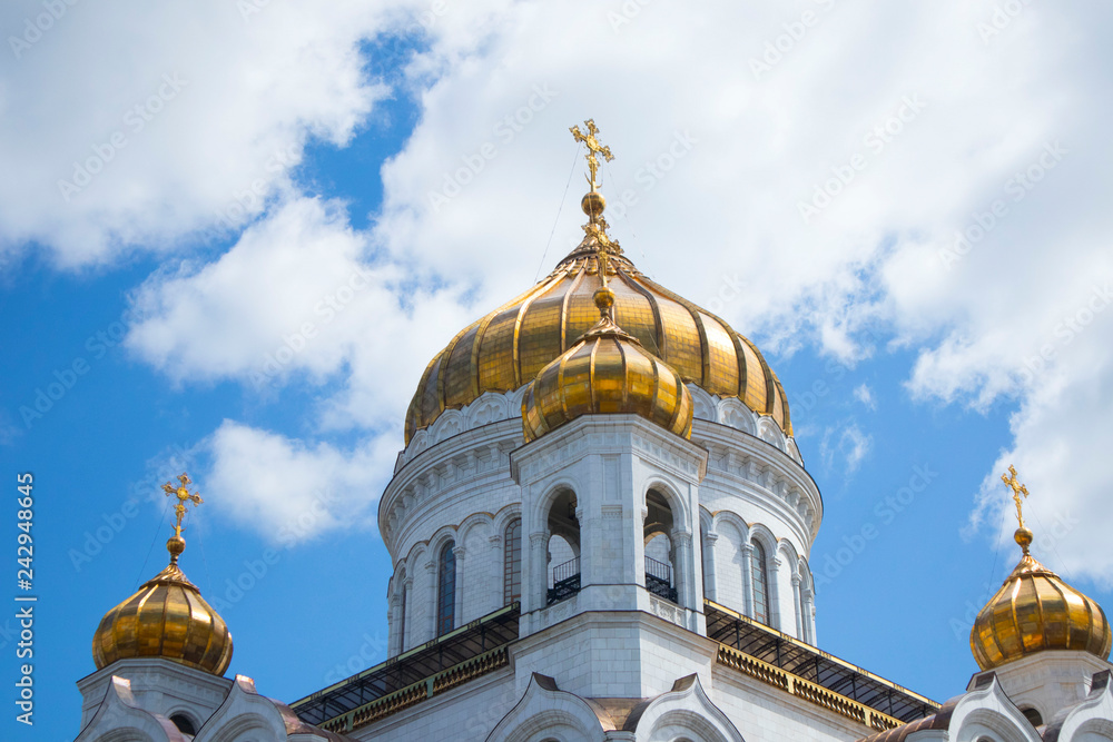 Golden domes of the Orthodox Christian Cathedral of Christ the Savior in Moscow