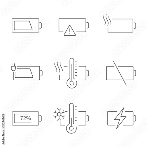 Battery line icon set. Battery indicator flat vectors or logo.