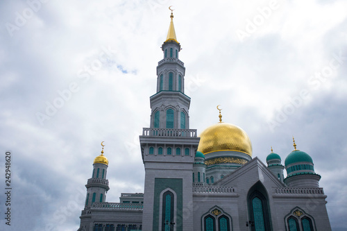 Russia, Moscow, June 1, 2018: The newly built Cathedral Mosque at Olimpiysky Avenue in Moscow, Russia. largest mosque in Moscow photo