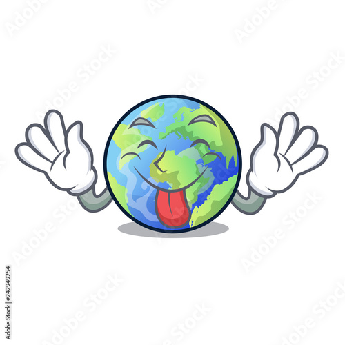 Tongue out earth isolated with in the cartoons