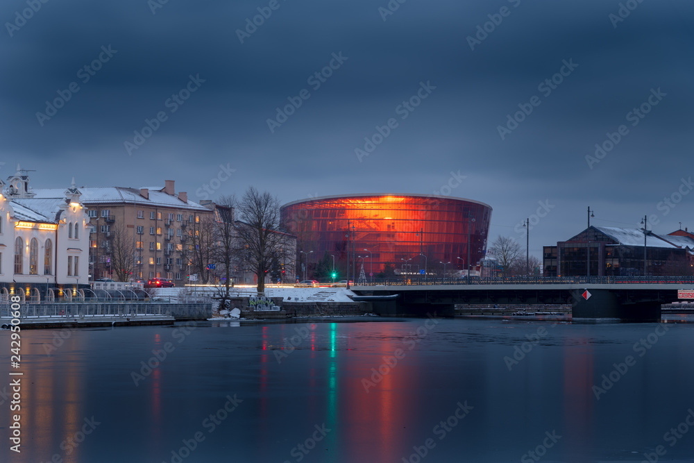 Fototapeta premium Winter evening in Liepaja city, Latvia.