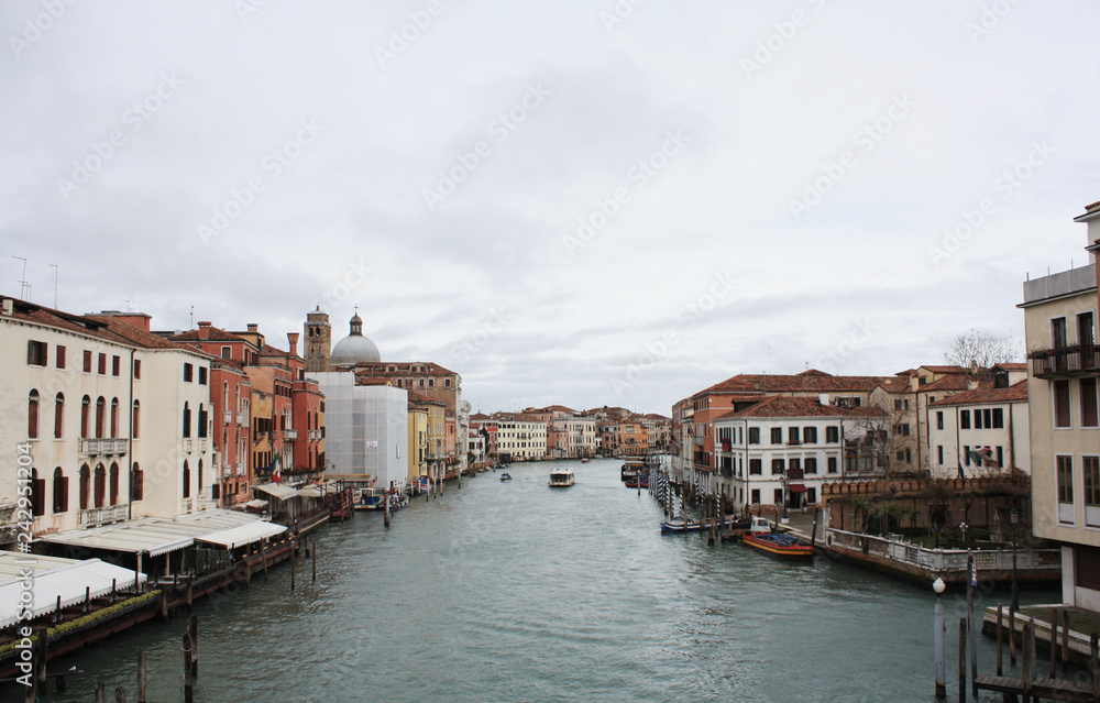 Venice, view of the the Grand canal. February 2018. Venetian architecture.	