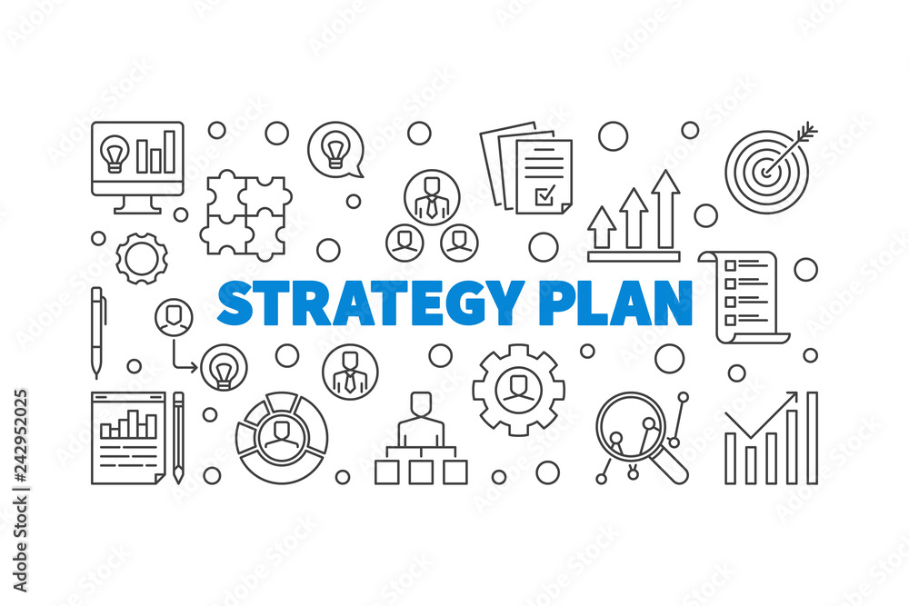 Vector Strategy Plan horizontal concept illustration or banner in thin line style Vector Strategy Plan horizontal concept illustration or banner in thin line style