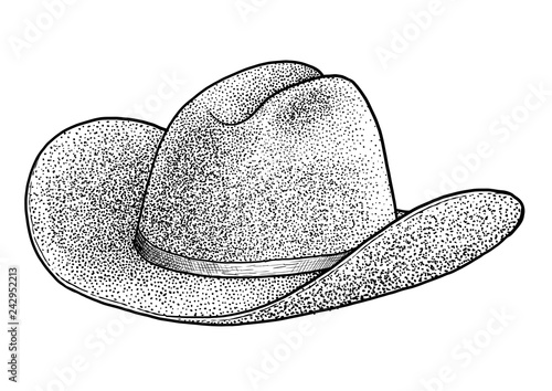 Cowboy hat illustration, drawing, engraving, ink, line art, vector