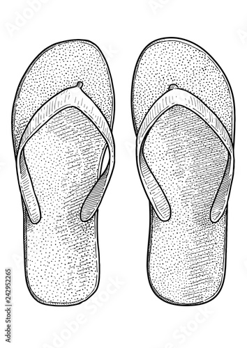 FLip flop illustration, drawing, engraving, ink, line art, vector