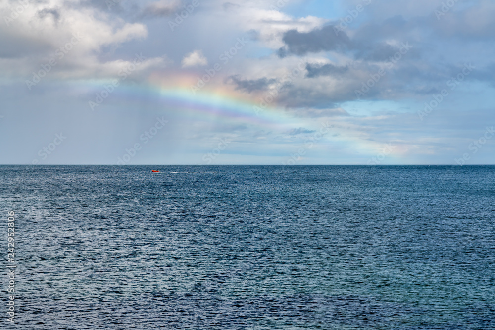 Rainbow over the North Sea, seen in Benthall, Northumberland, England, UK