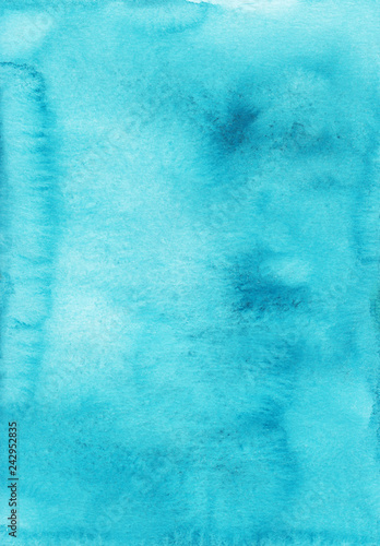 Watercolor dusty turquoise background texture. Aquarelle abstract gradient dirty backdrop. Watercolour trendy beautiful template for cards, invitations, blog, design. Ink stains on textured paper. 