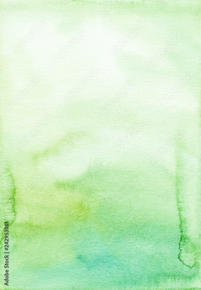 Light green watercolor background painted on textured paper. Greenery