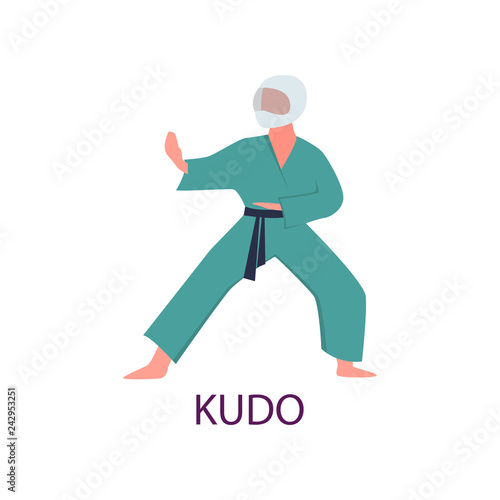 Athlete engaged in martial arts hones tricks and strokes. Practicing pain strokes.