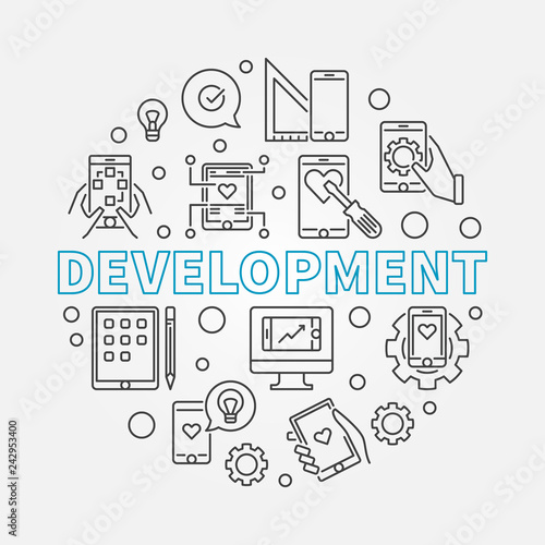 Development vector round concept business illustration in thin line style