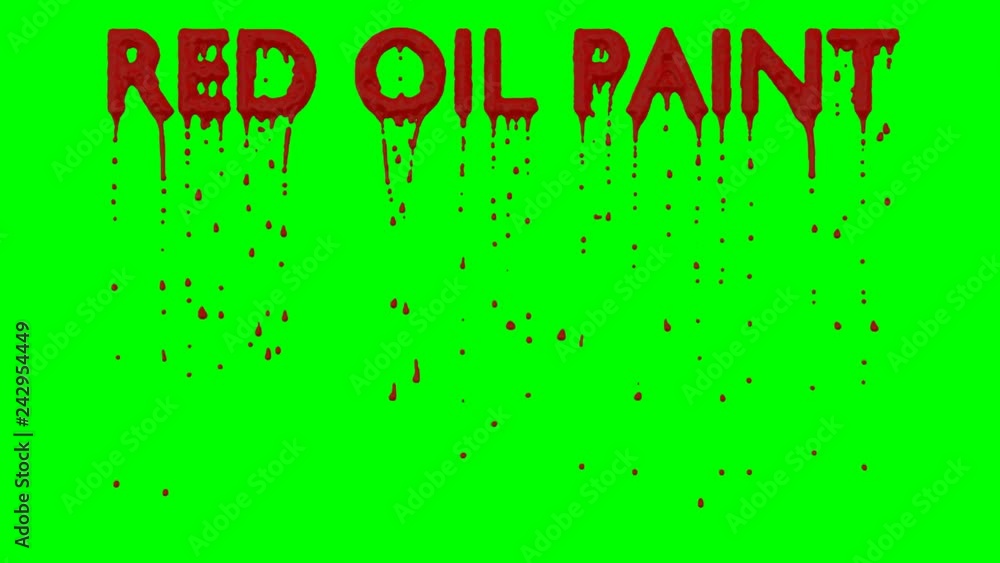 Animated dripping a lot of red paint or pigment or ink or other thick substance from all caps text Oil Paint. Liquid is dripping from three dimensional letters against green background. Animated dripping a lot of red paint or pigment or ink or other thick substance from all caps text Oil Paint. Liquid is dripping from three dimensional letters against green background.