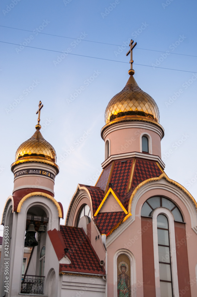 Russia, Vladivostok, July 2018: Golden domes. Church of the Holy Spirit Igor Chernigov