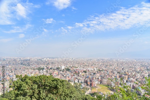 Aerial View of Kathmandu City with Blue Skies in Nepal