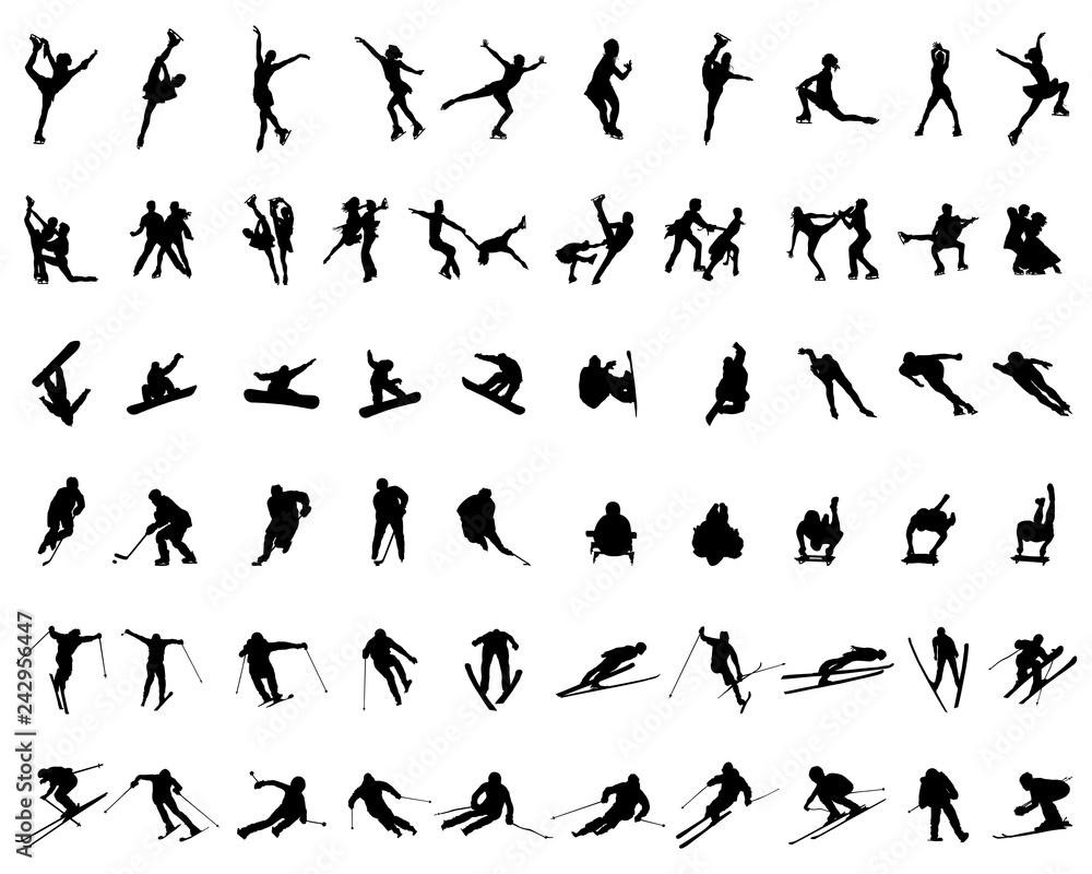 Set of silhouettes of winter sports on a white background Set of silhouettes of winter sports on a white background