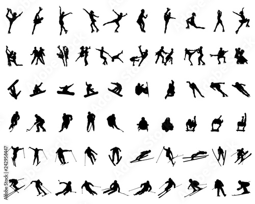 Set of silhouettes of winter sports on a white background