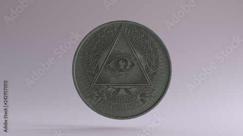Old Illuminati Bronze Coin 3d illustration photo