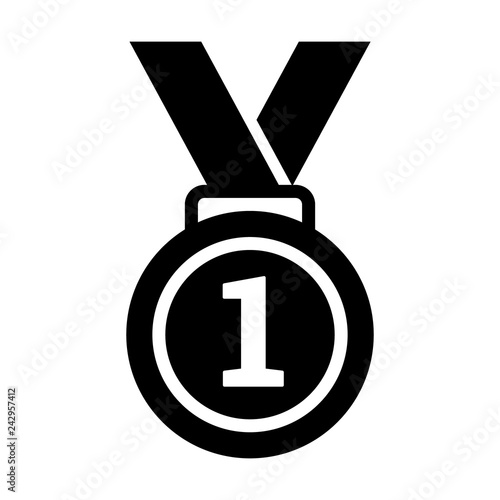 First /1st place gold medal with number 1 and ribbon flat vector icon for sports apps and websites