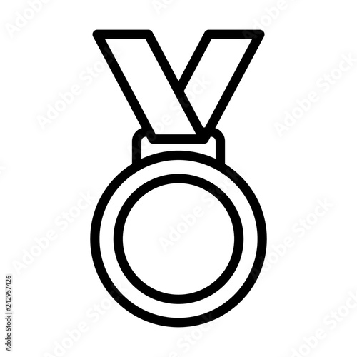 Gold medal with ribbon line art vector icon for sports apps and websites
