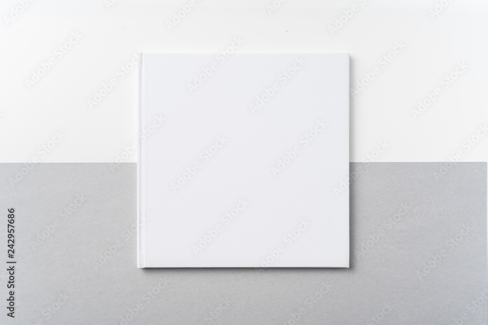 Top view of white hardcover notebook