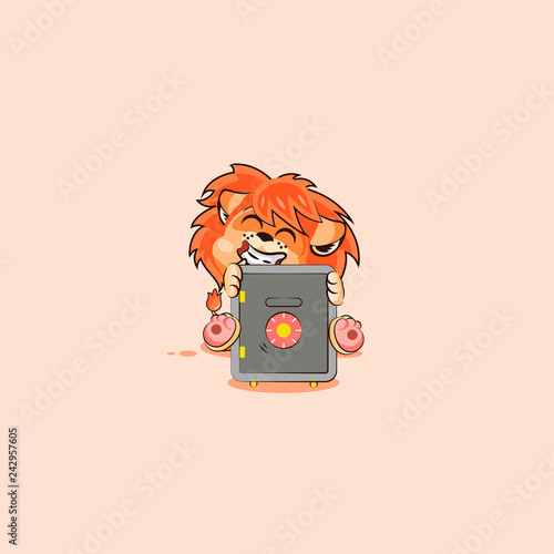 lion sticker emoticon hugs safe with money