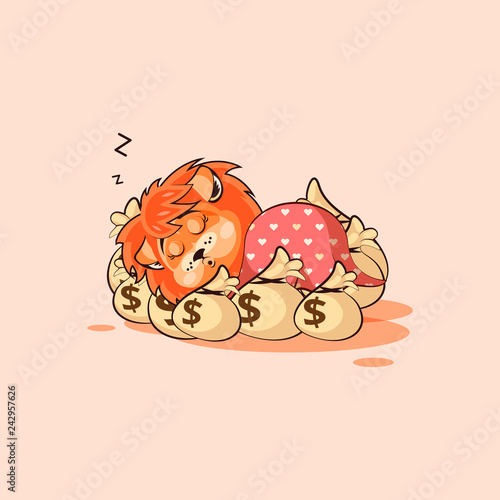 lion sticker emoticon sleeps on bags money