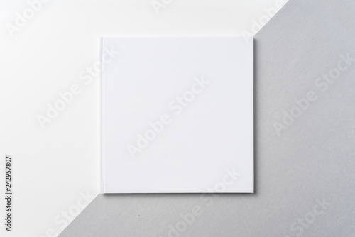 Top view of white hardcover notebook