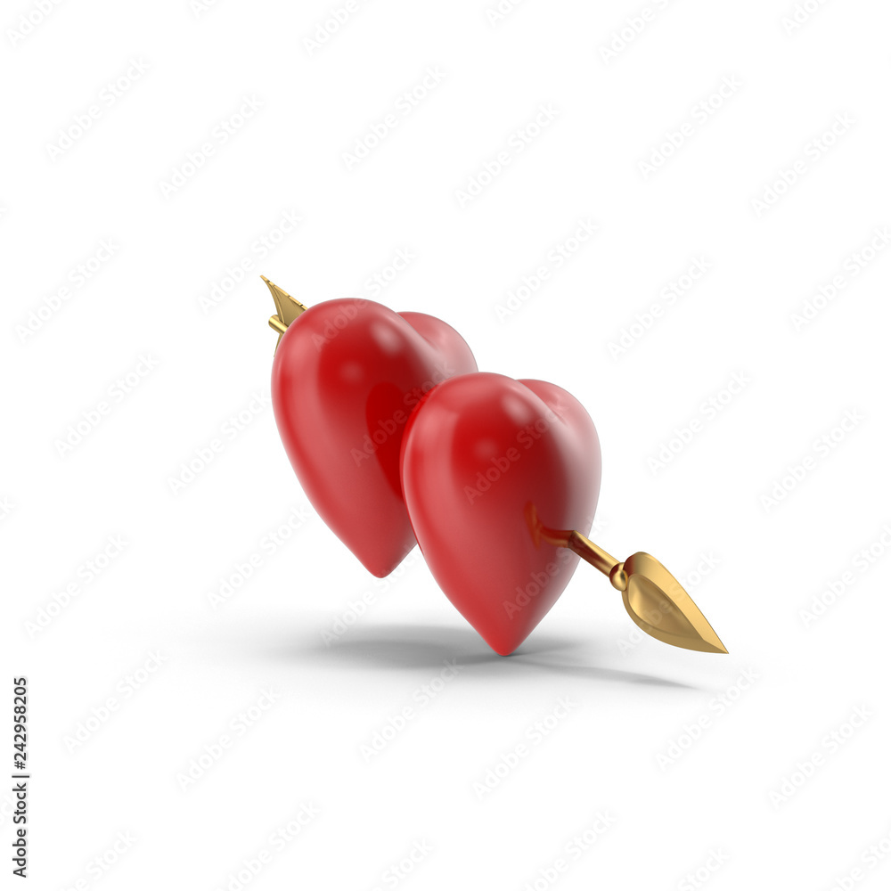Two Hearts with arrows / 3D rendered on white background with shadows Two Hearts with arrows / 3D rendered on white background with shadows