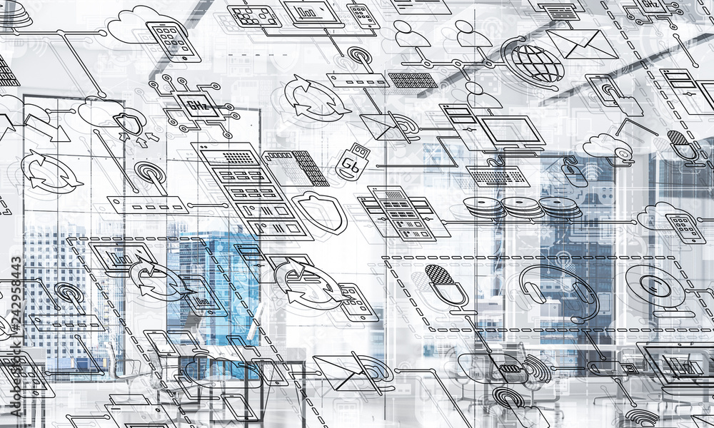 Technology background image with media interface as connection a