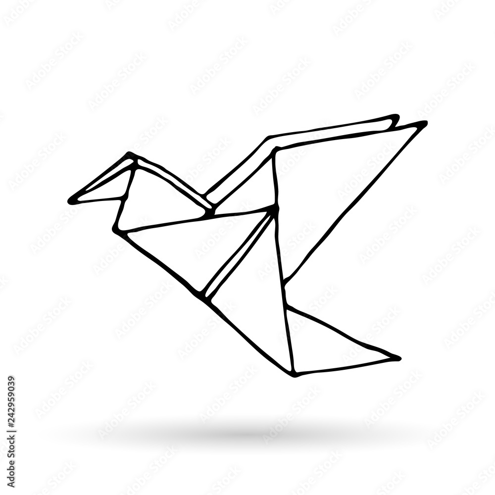 Origami doodle simple icon. Hand drawn origami animal. Geometric logo