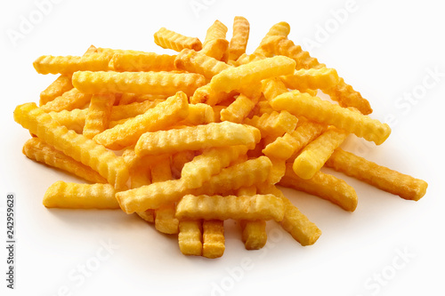Foto Heap of crispy golden crinkle cut potato chips