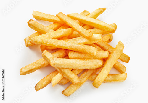 Long cut of french fries in flat lay view