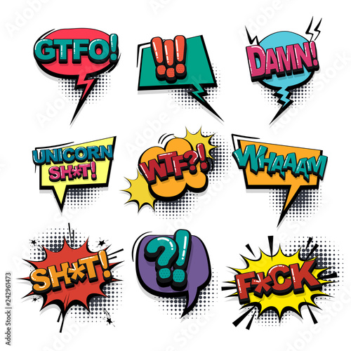 Comic text collection sound effects pop art style