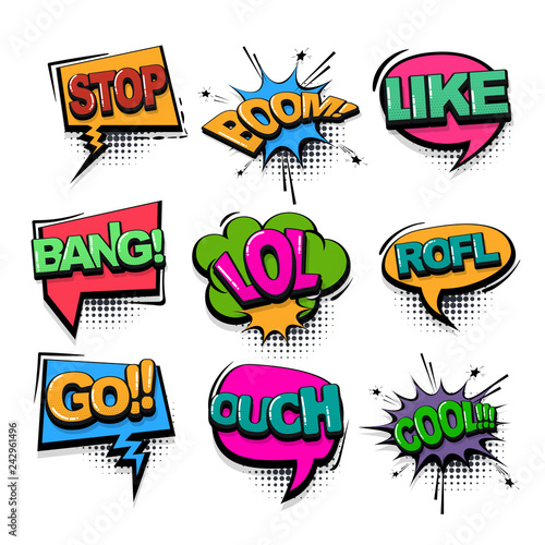 Comic text collection sound effects pop art style