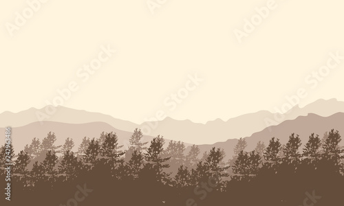 brown monochrome landscape with mountains and forest