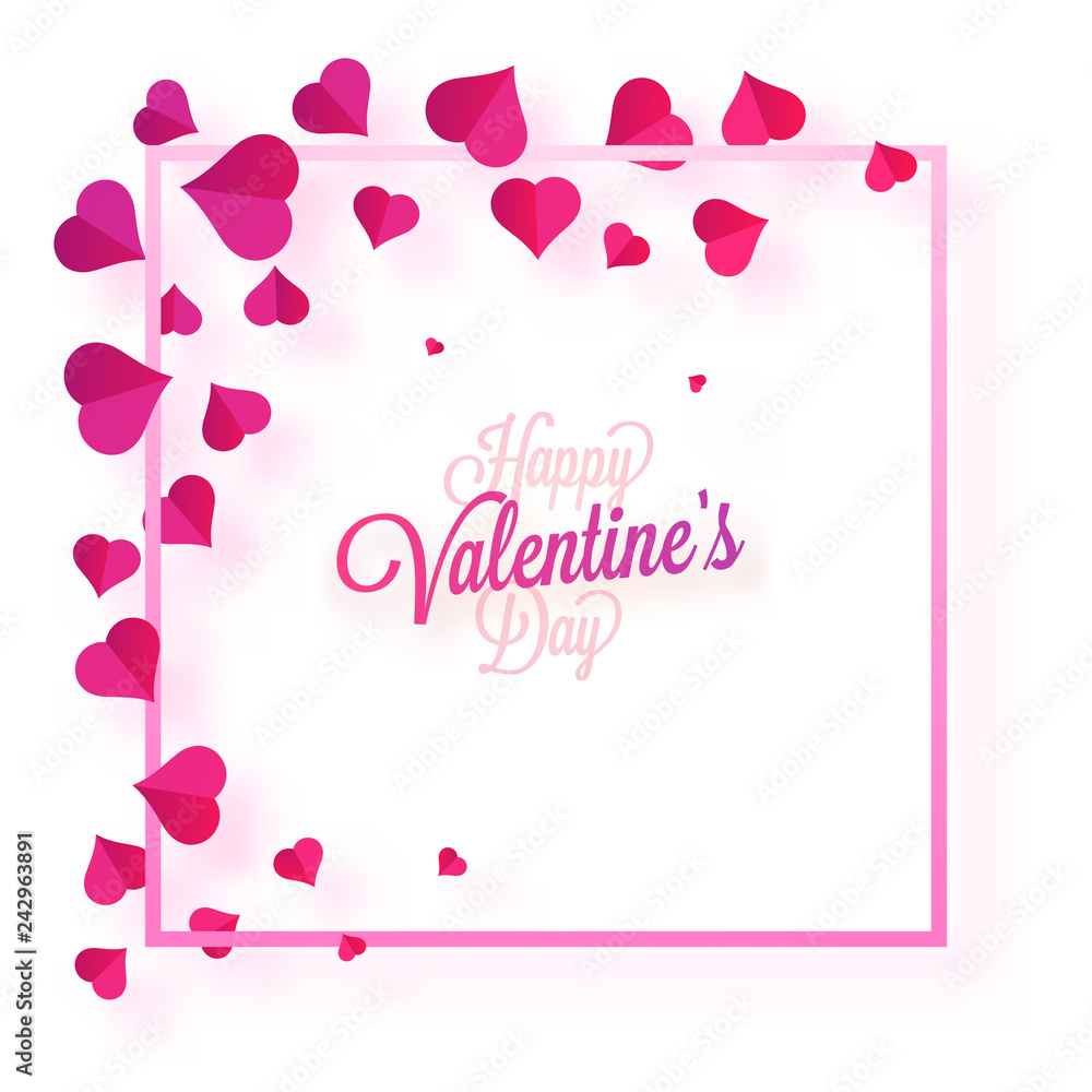 Plakat Happy valentine's day greeting card design decorated with paper heart shapes.