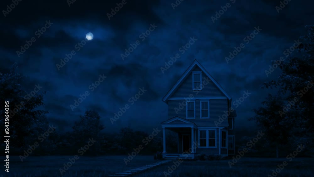 House At Night With Trees And Lawn Catching Breeze House At Night With Trees And Lawn Catching Breeze