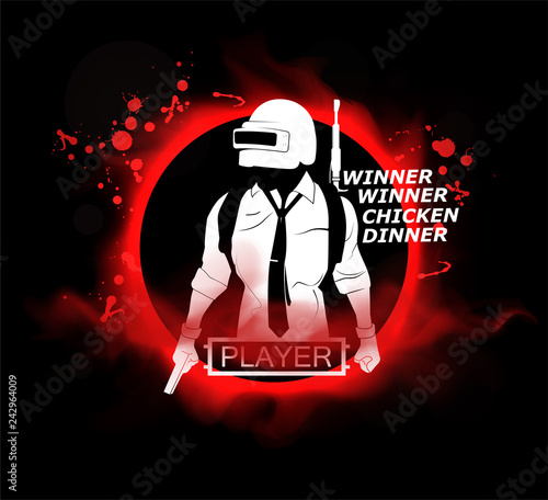 Playerunknown's Battlegrounds ( PUBG ) Poster and phrase from the game - winner winner chicken dinner. Vector illustration. Battle royale. Game concept