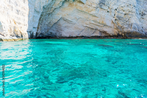 Greece, Zakynthos, Paradise like azure waters at white chalk rock cliffs of zante coast © Simon