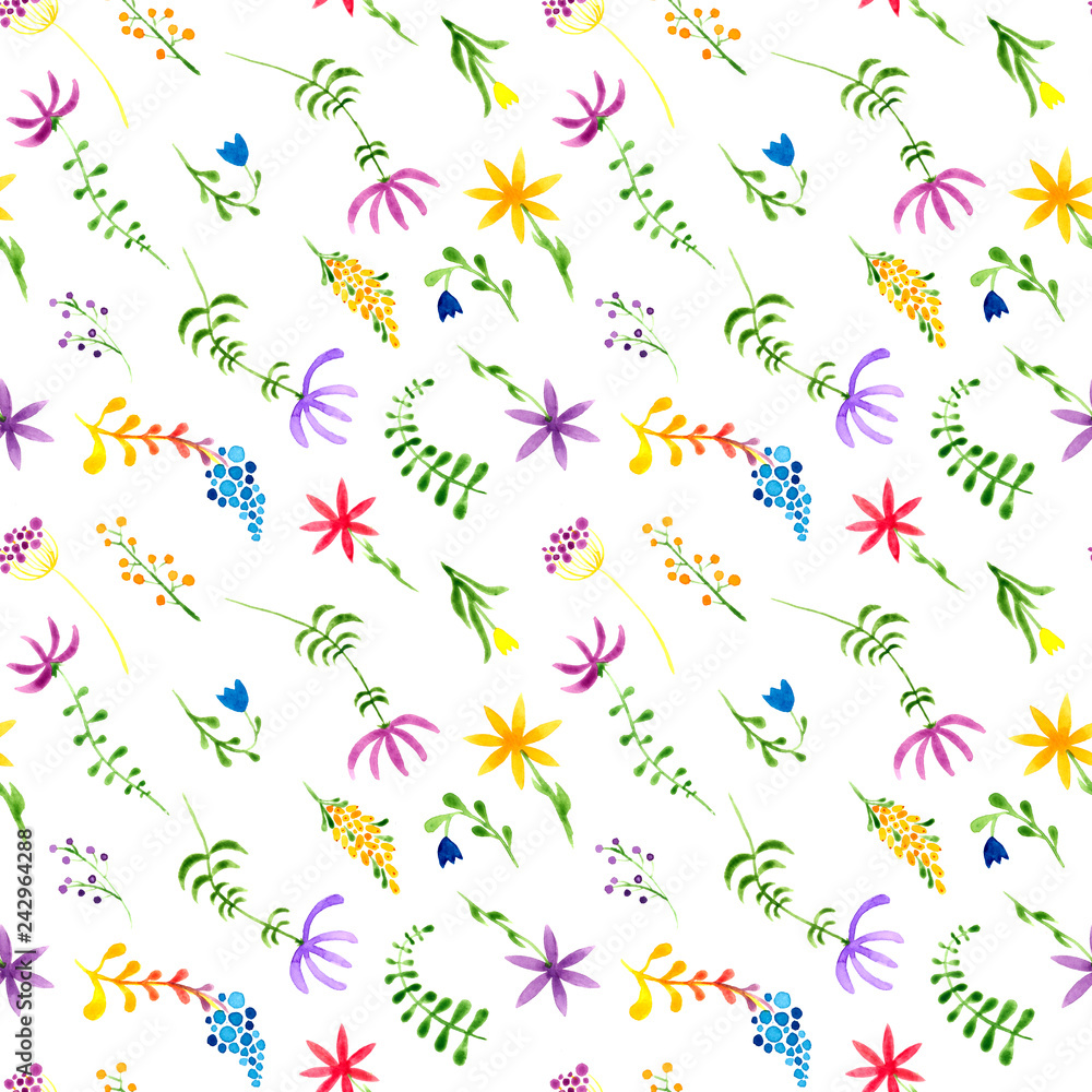 Cute watercolor floral seamless pattern. Colorful 