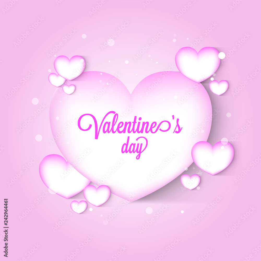 Glowing heart shapes decorated on pink background for Valentine's Day greeting card design.