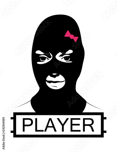 Masked girl, PUBG concept, PlayerUnknown’s Battlegrounds logotype. Girl logo, player, squad, team logo in PUBG game. Battle royale concept